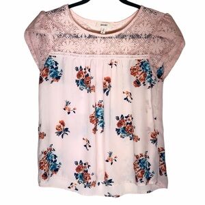 Meraki Pink Floral Lace Blouse Medium